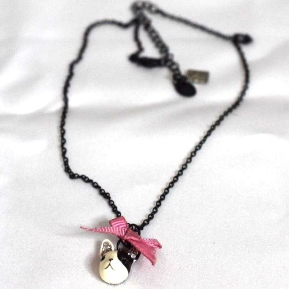 Trendy Black Metal 14" Link Chain White/Black Rhinestone Accent Dog Necklace